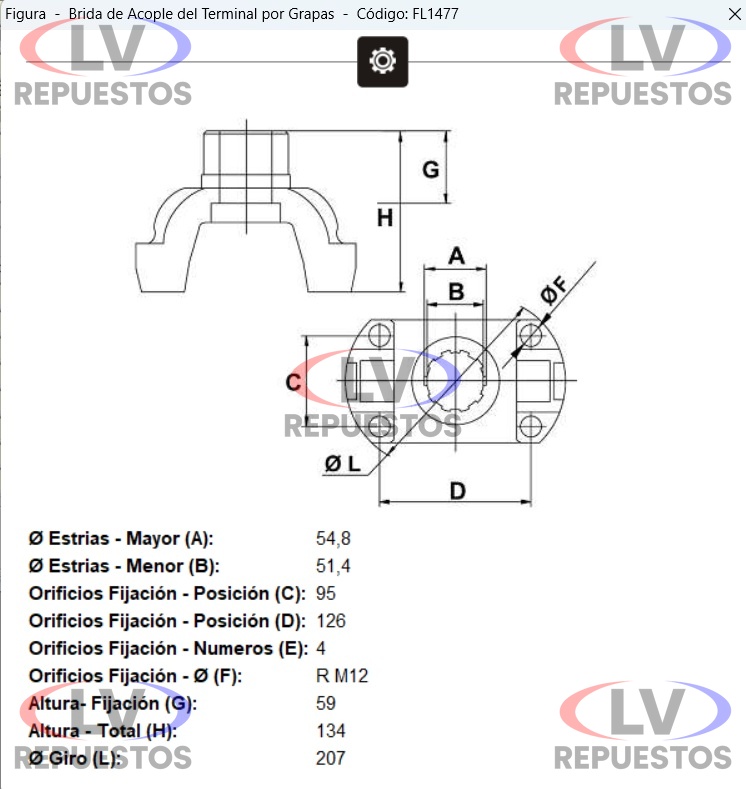 BRIDA CARDAN DIFERENCIAL 57MM 22 ESTRIAS RETEN 80MM S3/S4 LNG
