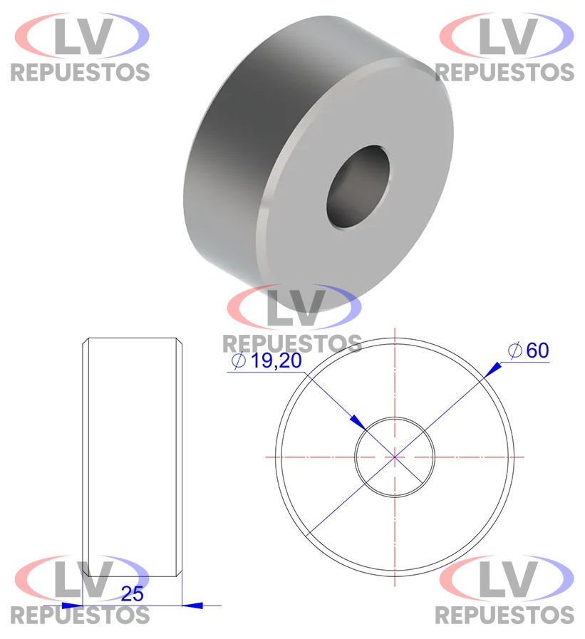 RODILLO RONDANA ZAPATA DE 19.2X60X25MM OLIVO