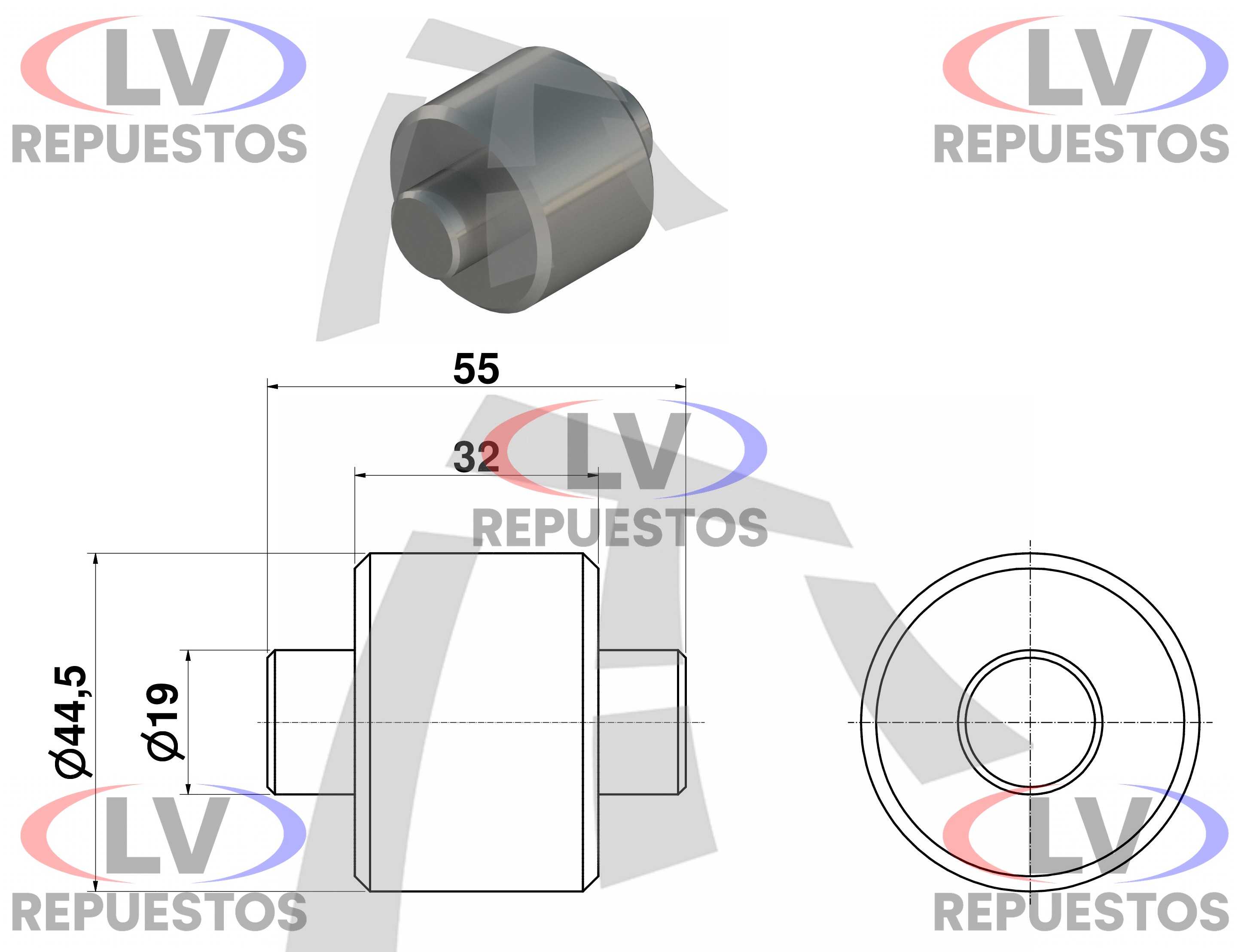 RODILLO ZAPATA DE FRENO BENDIX 44.5X19X58MM THOR