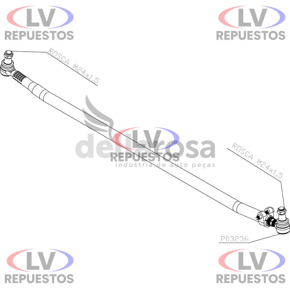 BARRA DE DIRECCION LARGA SEMI CURVO 1740MM SC-P94/124 DELLAROSA