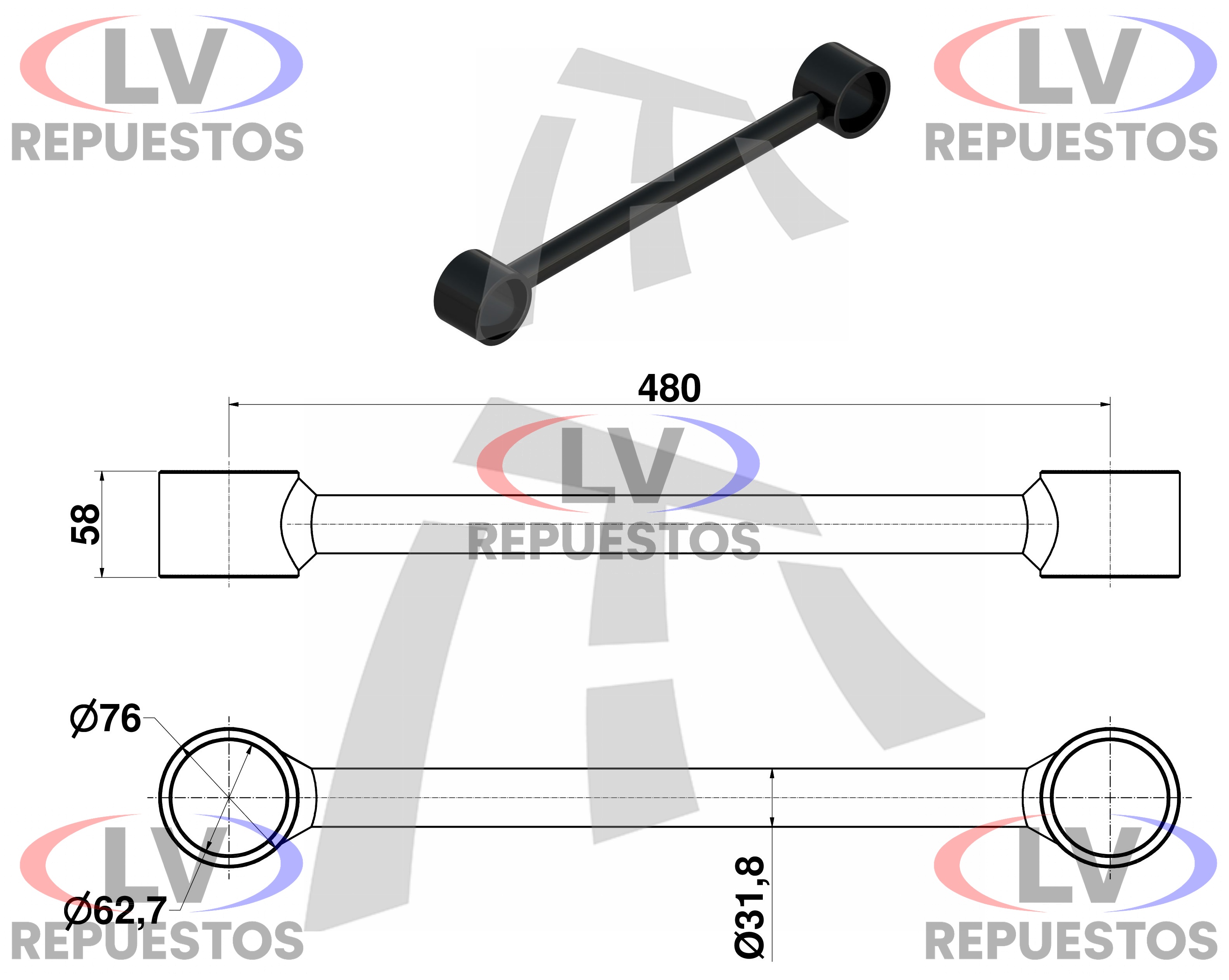 BRAZO TENSOR FIJO 61.8MMX480MM CARRETA MOMA THOR