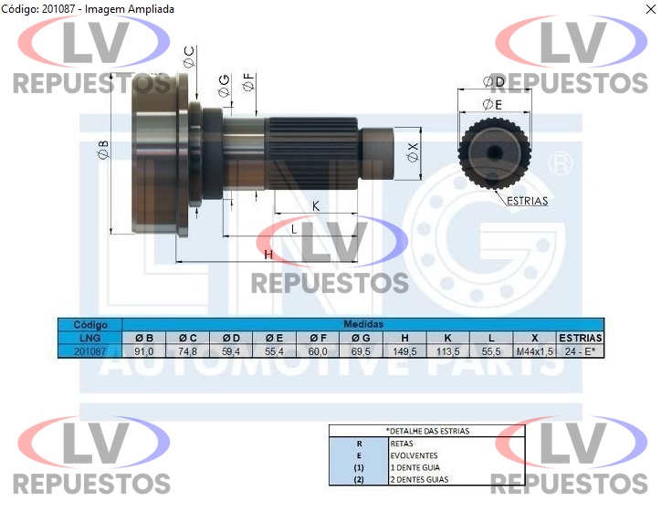 PUNTERA CARDAN C/ ROSCA 24 ESTRIAS 90MM SC-113/124 LNG