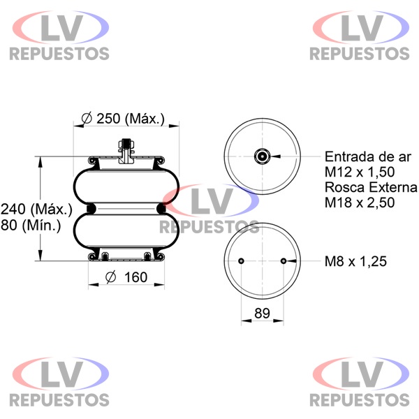 PULMON ALZA EJE 2 CUERPOS BASE 160MM PRISIONERO CENTRAL RANDON/GUERRA FABBOF