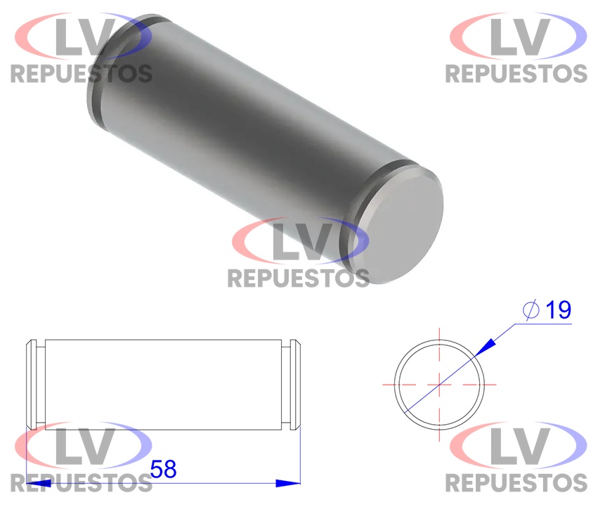 PERNO RODILLO RONDANA ZAPATA DE 19X58MM OLIVO