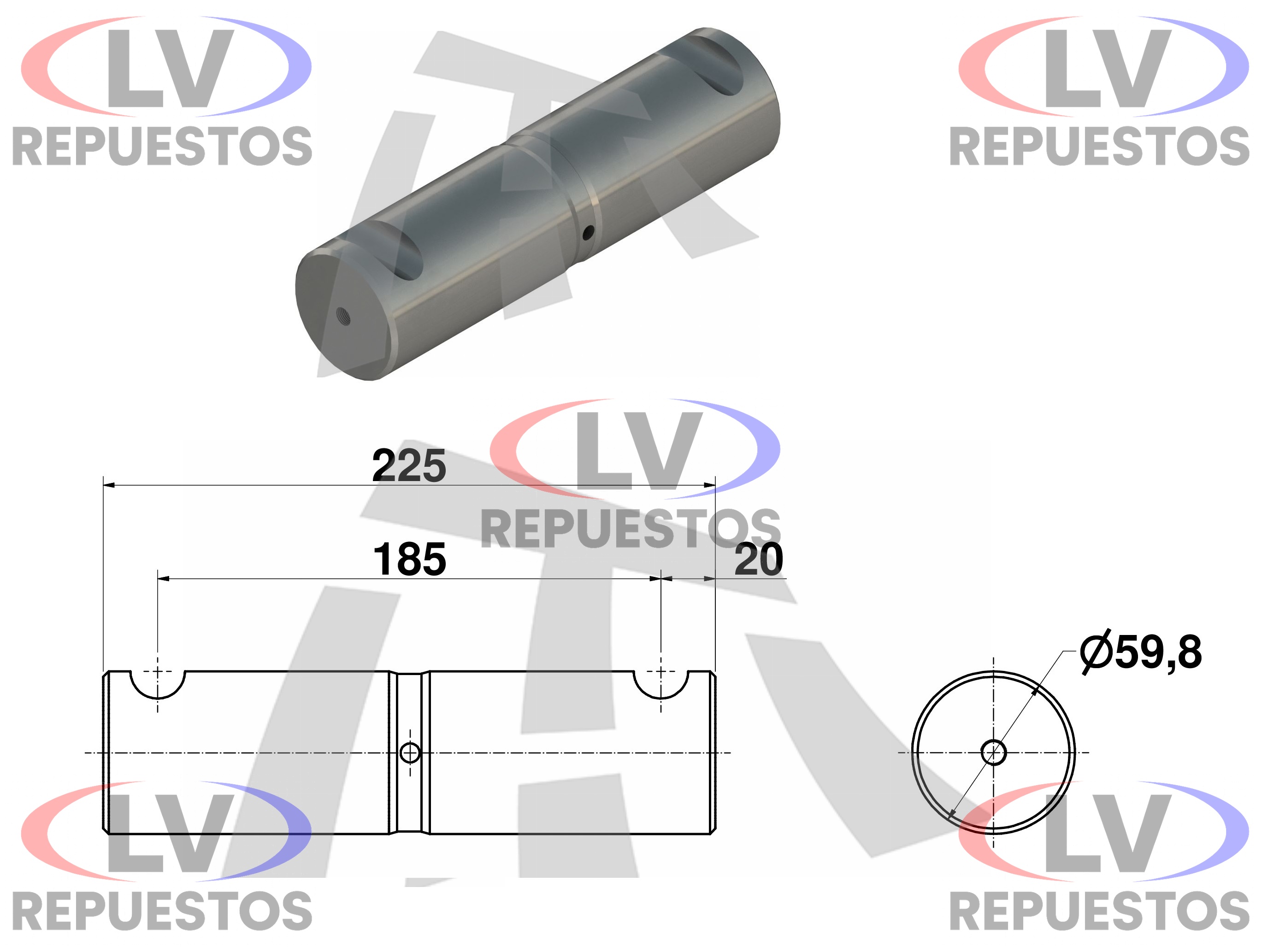 PERNO BALANZA 60X225MM CHAVETA CONICA TRUCK/CARRETA THOR