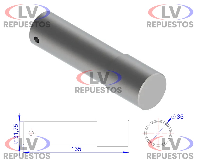 PERNO RODILLO RONDANA ZAPATA DE 32X35X135MM CARRETA RANDON OLIVO