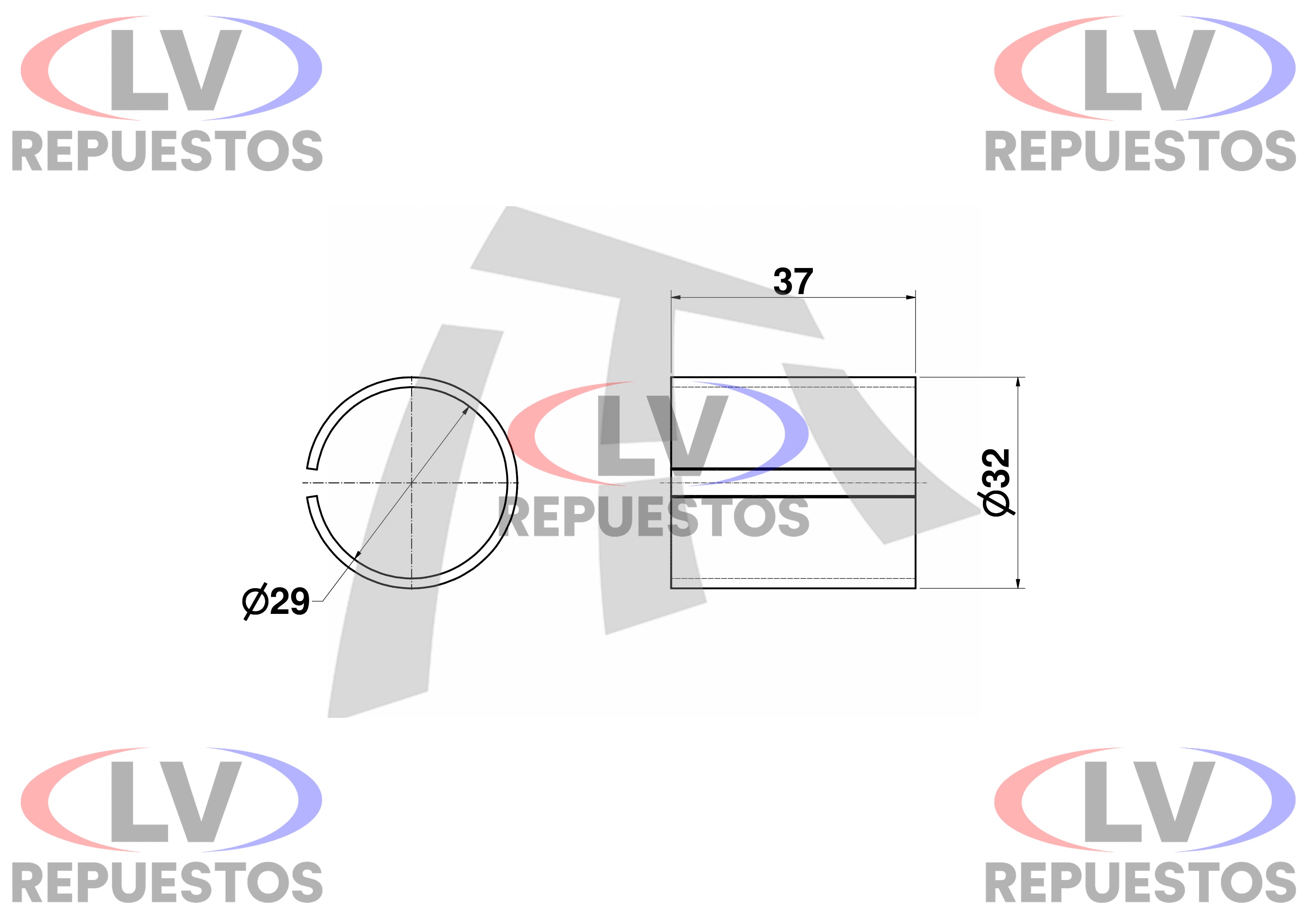 BUJE RODILLO ZAPATA BIPARTIDO 29X32X37MM SISTEMA BENDIX THOR