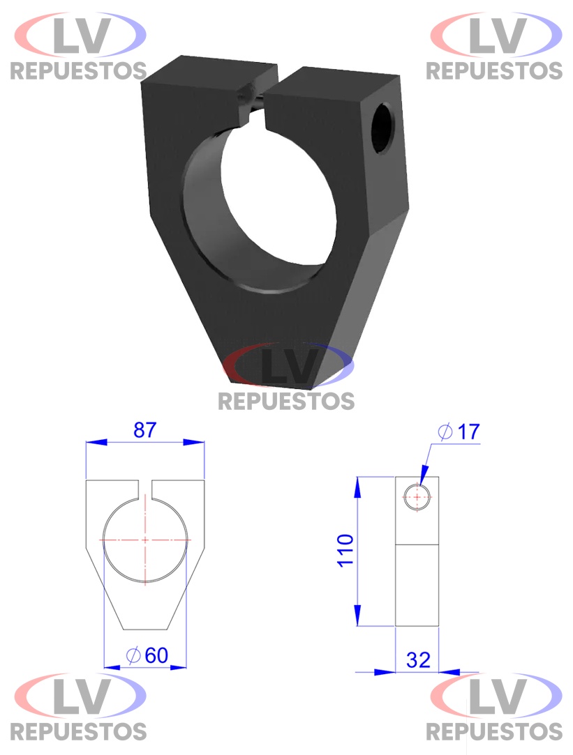 MANCAL PERNO BALANZA CUADRADO DE 60MM OLIVO