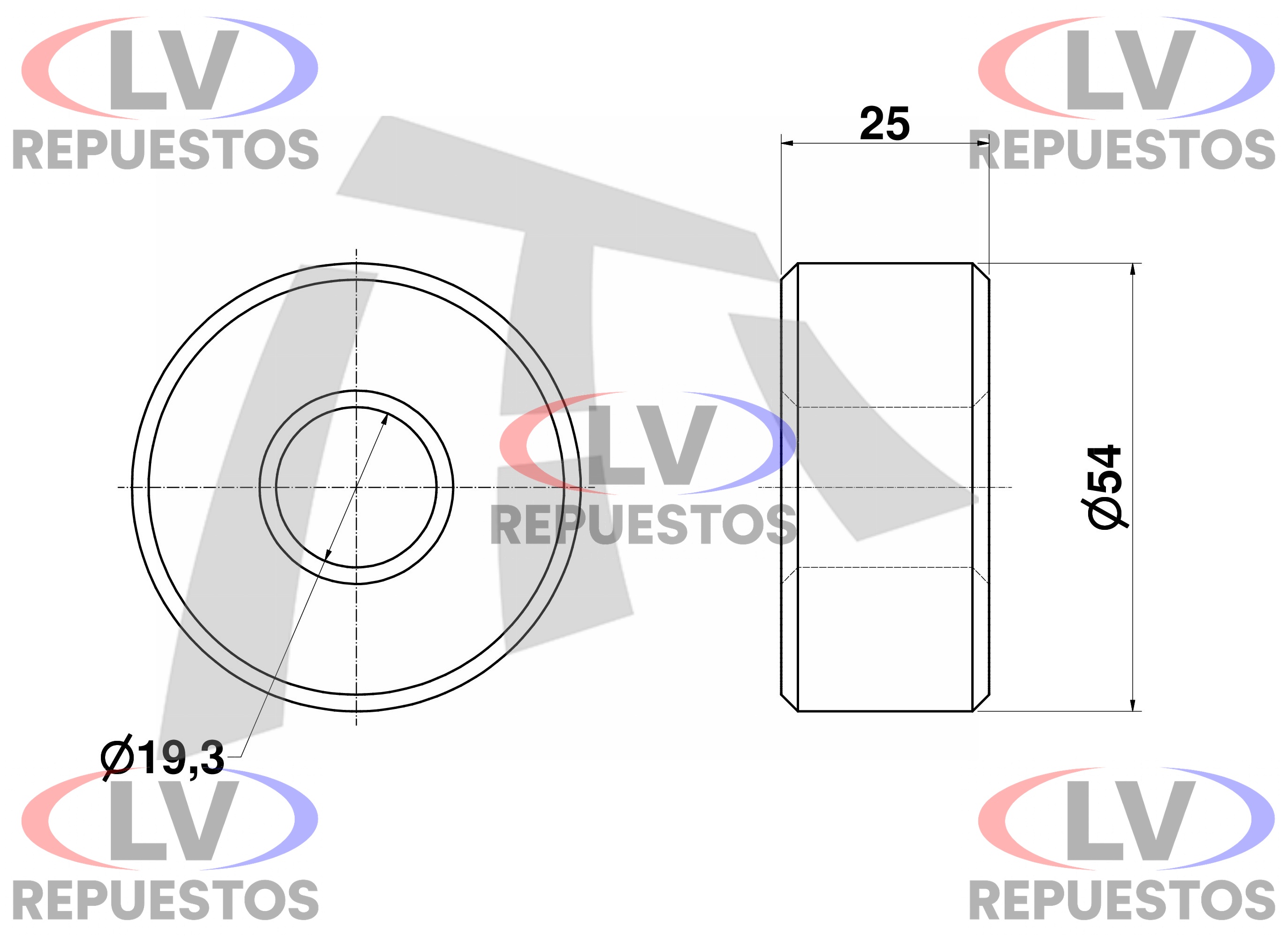 RODILLO RONDANA ZAPATA DE 19.3X54X25MM THOR