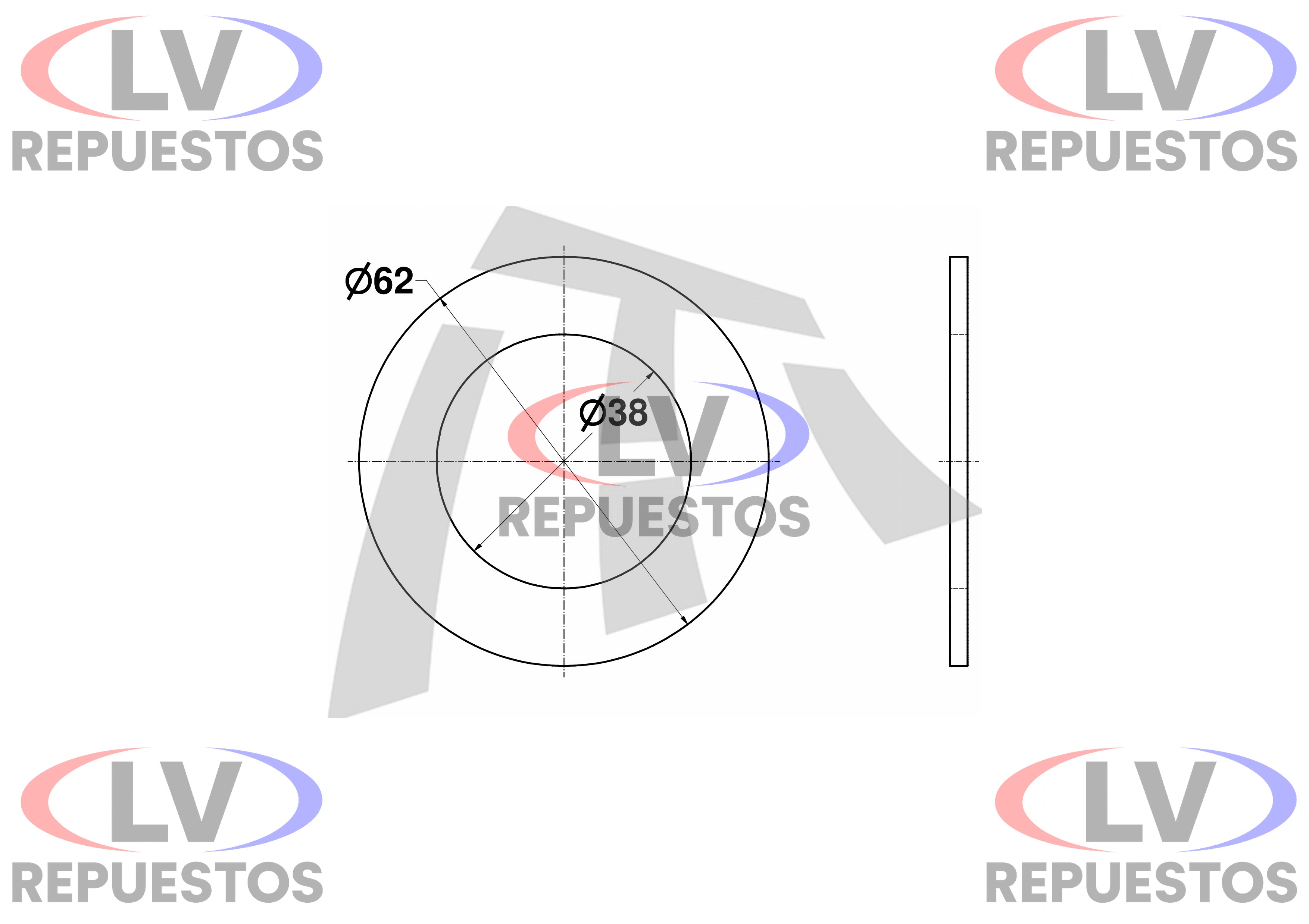 ARANDELA LISA CALCE EJE Z 38X62MM THOR